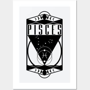 Pisces Constellation Moon Phases Zodiac Astrology Art Deco Style Posters and Art